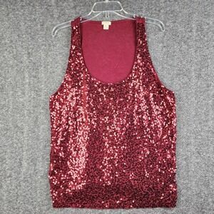 J.Crew Sequin Front Tank Top Womens XL Burgundy Wine Red Sleeveless B6018